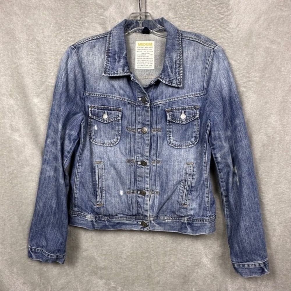 J.Crew Denim Jacket Women's‎ Medium Vintage Wash Distressed Fitted Trucker